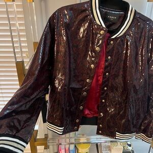 FRNCH Shiny Burgundy Bomber Jacket